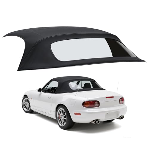 Convertible Soft Top Fits for Mazda Miata MX-5 1989-2005, Black Vinyl Replacement Roof with Clear Plastic Rear Window, UV-Resistant & Weatherproof, Easy Install Upgrade