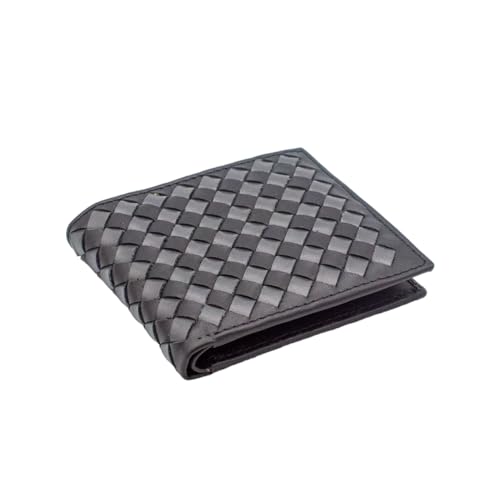 Premium Nappa Leather Wallet - Wallet for Men with Intrecciato Criss-Cross Design, 8 Card Slots, RFID Blocking - Expert Craftsmanship, Gift-Worthy Packaging(Black&Grey)
