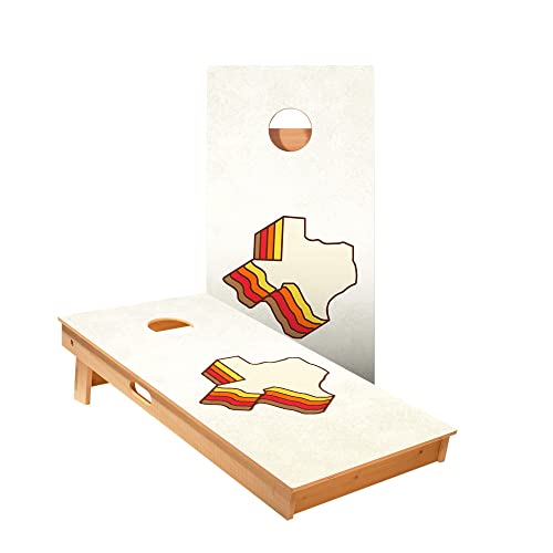 Skip's Garage Retro Texas Cornhole Boards - Includes (2) Boards (Resin Bags) + (1) Case & (2) Edge Lights
