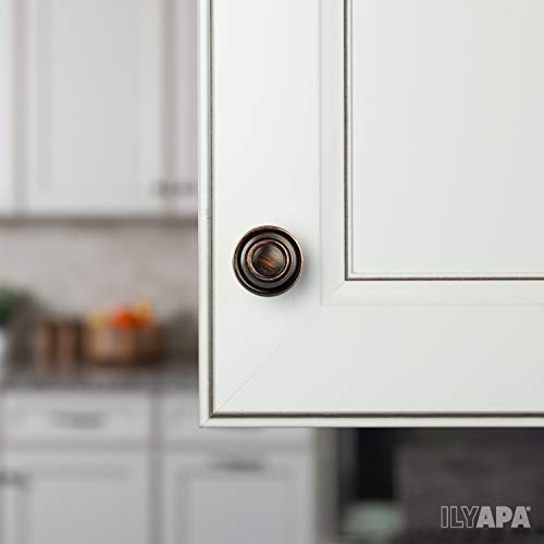 image for Ilyapa Oil Rubbed Bronze Kitchen Cabinet Knobs - Round Ringed Drawer H