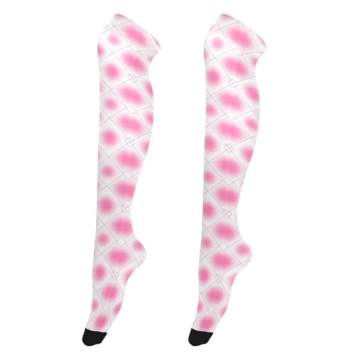 Long Knee High Socks Comfortable for Dancers medias de vestir para mujer Magenta Checkered Dot Rhombus Plaid