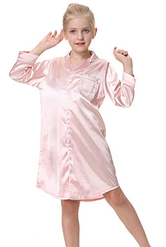 Cattygirl Children's Nightgown Polyester Silk Satin Sleepwear Girls Long Sleeve Nightdress Pajamas Rose Gold #TOP5