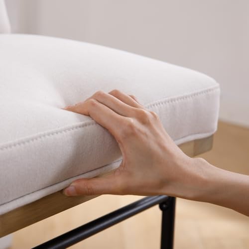 Butacos DUOMAY estilo mid century modern, altura de asiento 26", color beige lino, juego de 2 unidades, con estructura metálica negra y asiento tapizado en lino miniatura 5