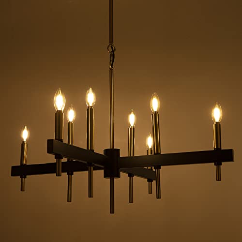 Tochic Black-Gold Metal Farmhouse Chandelier, 8 Light Cross Chandelier Candle Pandent Light For Entryway Dining Room Kitchen Living Room Foyer Bar 24’’ #TOP7