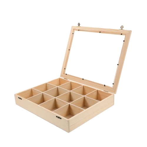 STOBAZA Smooth Finish Rock Storage Box Wood and Acrylic Display Case for Collectors