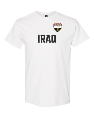 ARZA Iraq Soccer Fan T-Shirt Football Supporter Tee 100% Cotton Crew Neck Short Sleeve Shirt for Men (US Alpha Medium Regular Regular White)