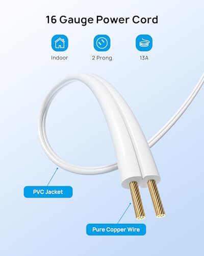 Image of TROND 2 Prong to 3 Prong Extension Cord 6ft, Polarized Flat Plug, 3 AC | Low Profile for Behind Furniture, 13A /1625W for Non-ground Socket in Indoor Old House Home Office Kitchen Tight Space, White