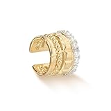 MYEARS Women Ear Cuff Earring Gold Non Pierced Cartilage Clip on Open Wrap Prismoid Beaded Band Hoop Cubic Zirconia 14K Gold Plated Simple Hypoallergenic Everyday Jewelry