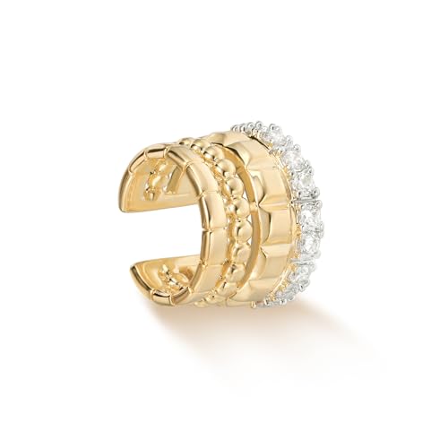 MYEARS Women Ear Cuff Earring Gold Non Pierced Cartilage Clip on Open Wrap Prismoid Beaded Band Hoop Cubic Zirconia 14K Gold Plated Simple Hypoallergenic Everyday Jewelry