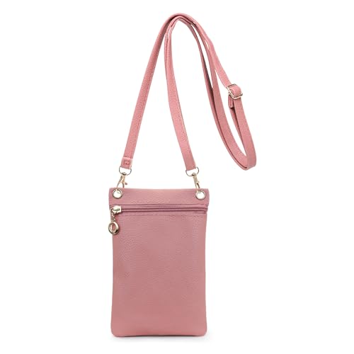 Energather Handy Tasche Damen Umhänge, Weiche PU-Leder Kleine Umhängetasche Handyumhängetaschen für Frauen, Handytasche zum Umhängen mit abnehmbarem Schultergurt für Einkaufen(rosa)