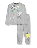 Conjunto de felpa, de dos piezas para niño. Sudadera de felpa, de color gris con letreros de colores. Pantalón de felpa, de color gris con letreros negros y detalles de colores, cinturilla elástica, cordón de ajuste y acabado en puño. Colección The New Artists.