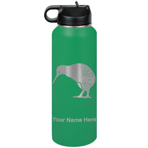 LaserGram Personalized Water Bottle, Kiwi Bird, Stainless Steel Double Wall Vacuum Insulated with Flip Top Straw, Custom Engraved Gift (40oz / 1180ml Green)