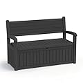 EasyUp 80 Gallon Wood Grain Style Outdoor Storage Bench, Waterproof and Lockable Deck Box Outdoor Storage Furniture for Patio,Garden,and Porch – Perfect for Storing Garden Tools and Cushions(Black)