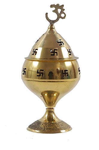 Aatm Brass Handicraft Om & Swastik Designed Diya (Height: 5.5 Inches) for Home Temple, Pooja, Diwali and Gift