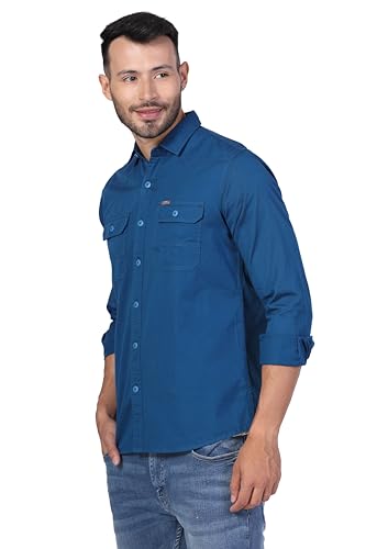 Image of Men's Cotton Twill Utility Shirt | Full Sleeve Button-Down Casual Shirt | Dual Chest Pockets | Comfortable Regular Fit | Everyday Wear
