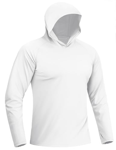 TACVASEN Herren Sonnenschutz Hoodie Sommer Atmungsaktiv Langarmshirts UPF 50+ mit Kapuze, Weiß, M