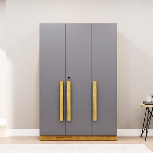 Image of Bniture 3 Door Wardrobe for Bedroom with Lockable Door & Hanging Space | Almirah for Clothes with Elevated Bottom Base | Wardrobe for Storage | 3 Years Warranty (Giant Wood & Slate Grey, HXWB111)