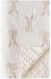 Little Jump Baby Blankets Minky Blankets for Unisex Boys Girls, Soft Fluffy Crib Blankets with Muslin Cotton Front and Dotted Fleece Backing, Bunny Receiving Blanket for Newborn Infants (Bunny)