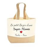 Sac Shopping toile de jute SUPER MAMAN MAMIE TATIE MARRAINE TATA NOUNOU étoile réutilisable, écologique