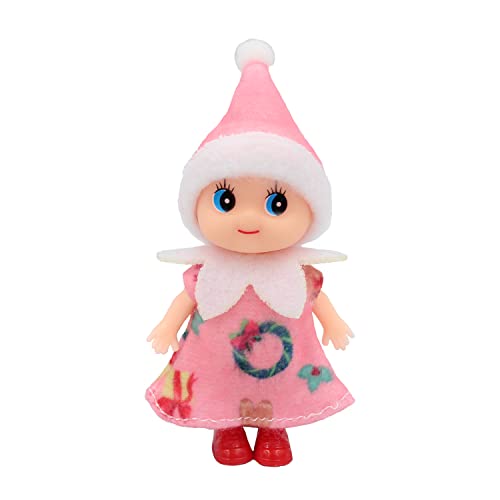 WULEEUPER Tiny Baby Elf Dolls | Christmas Miniature Elf Decoration | Newborn Gift | Baby Grow Girl and Boy Dolls (Pink Dress)