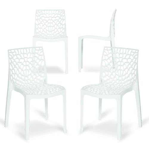 Image of activa Web Designer Plastic Chair for Home, Office and Restaurant and Cafe|Armless Chair for Dining Room| Heavy Duty Outdoor Plastic Chair | Designer Balcony Chair (White, Set of 4)