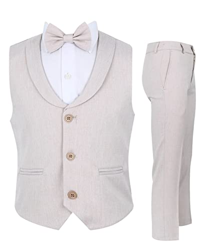 Image of Baby Boys Vest Suit Cotton Linen 4 Piece Formal Wedding Birthday Set