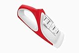 Vremi 4 Stage Manual Knife Sharpener - Kitchen Knife Sharpener 2 Slots Each With Steel and Ceramic Rod - Handheld Sharpening for Stainless Steel Blade Chef Paring Fillet Steak and Japanese Knife - Red