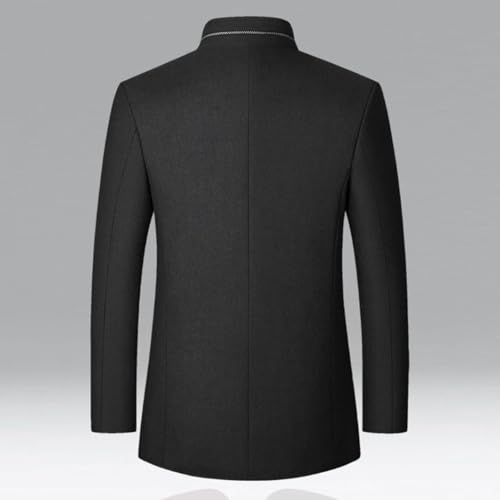 Men's Wool Trench Jacket & Coat Warm Quilted Single Breasted Band Collar Long Sleeve Winter Button Fit Slim Peacoat2