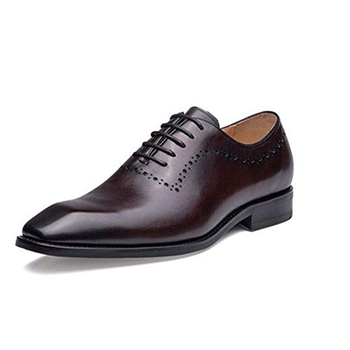 Hand-Made Oxford for Men Shoes Lace Up CarvingGenuine Leather Pointed Toe Retro Color Block Heel Casual Business