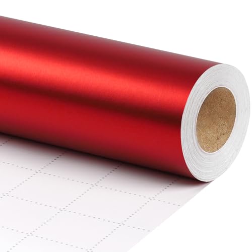LaRibbons Red Wrapping Paper, Solid Color Matte Metal Chritmas Gift Paper Roll - 17 Inch x 33 Feet Gift Wrapping Paper for Valentine's Day, Wedding, Birthday, Holiday Party
