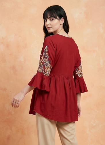 Image of Bee M Pee Designer Women's Short Kurti Navy Embroidered Viscose Rayon Tunic Tops