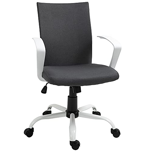 Sedia da Ufficio Ergonomica a Dondolo, Sedia da Studio Girevole, Poltrona Scrivania con Altezza Regolabile in Tessuto, 61x61x89-99 cm, Grigio Scuro