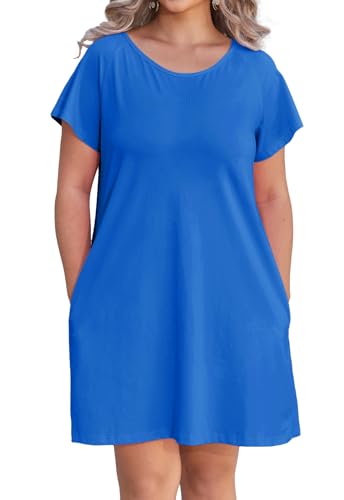 Image of Alaster Women's Casual Summer T Shirt Dress Loose Short Sleeve Tunic Dress with Pocket for Women