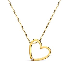 Miore Damen-Halskette mit Herz-Anhänger – Kette aus 9 kt. Weißgold/Gelbgold/Rotgold mit 0,01 ct. Diamant – Halsschmuck…
