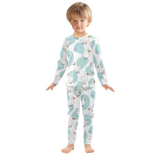 Pajama Sets Long Sleeve Ducks on Blue Backgrounds Soft Comfy Sleepwear 2 Piece PJS 3-8T2