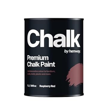Hemway Raspberry Red Chalk Paint 1L Matt Shabby Chic Interior Furniture, Walls, Wood, Wardrobes, Doors, Tables, Chairs, Quick Dry Smooth Chalky Finish (10 Reds & 118 Colours Available)