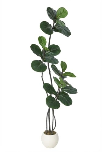 Garvee フィカス・ウンベラータ風 人工観葉植物 選べる2サイズ（約152cm・約183cm）フェイクグリーン 調整可能な枝 ホワイト鉢付き 室内用