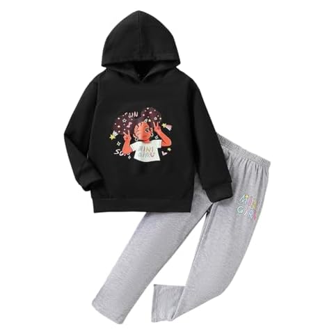Kid Toddler Girls Clothes Cartoon Pattern Printed Sweatshirt Hoodie Sports Pants 2PC Girl Fall Winter Clothing Set(6-7T) Cover