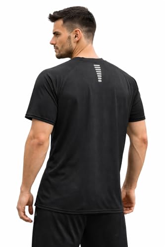 Image of CoreFlex Men's Black Activewear T-Shirt, Two-Way Stretch Polyester, Raglan Sleeve, Lightweight & Breathable, Gym & Sports Wear