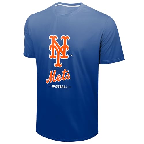 FOCO MLB Men's Official Primary Logo Wordmark Premier Team Spirit Performance Gradient T-Shirt (US, Alpha, Small, Regular, Regular, New York Mets - Blue, New York Mets)