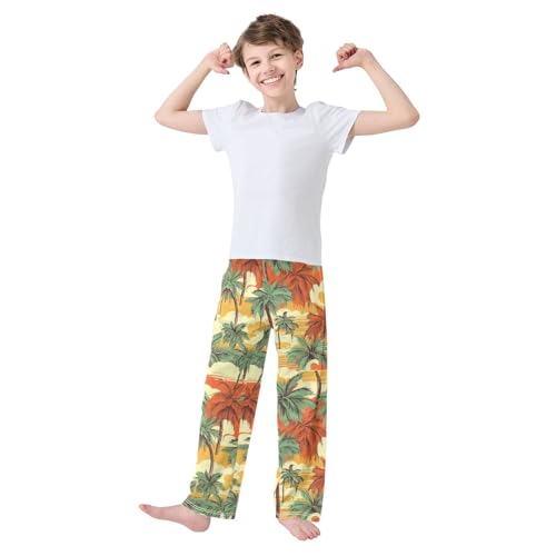 ZZXXB Retro Palm Tree Boys Long Pants Soft Trousers Elastic Waist Kids Lounge Bottoms with Pockets S-XL2