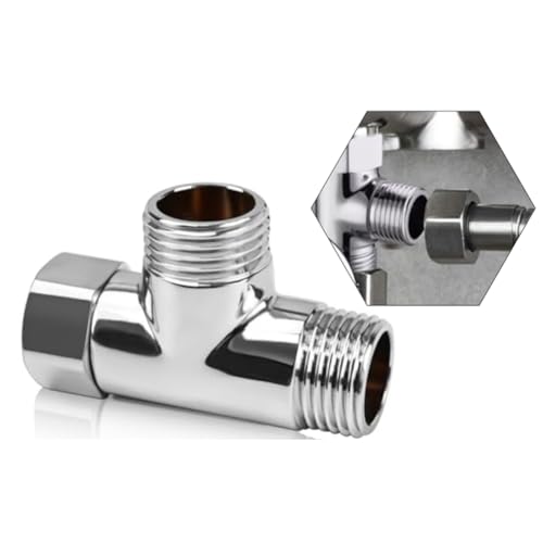 FACAIIO Pour joint d'eau robuste en laiton en forme de T, distributeur de tuyau G1/2 à 3 voies avec 6 rondelles tuyau de douche et adaptateur de robinet