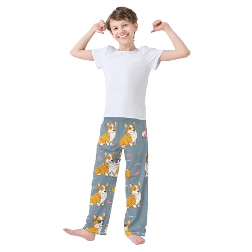 Corgi Dog and Sun Boys Long Pants Soft Trousers Elastic Waist Kids Lounge Bottoms with Pockets S-XL3