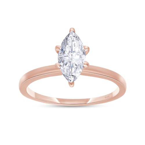 Solitaire Engagement Ring For Women, 8X4MM Marquise Cut White Cubic Zirconia Wedding Ring in 14K Rose Gold Over Sterling Silver Jewelry Gift for Her, Ring Size-6.5