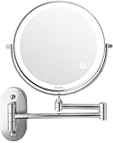Auxmir Makeup Spiegel met Led-Verlichting met 1/10X Vergroting, Dimbare Wandspiegel met Touch-Schakelaar Batterij, Scheerspiegel, Dubbelzijdig, 360° Draaibaar, Wandmontage voor Badkamer, Spa en Hotel