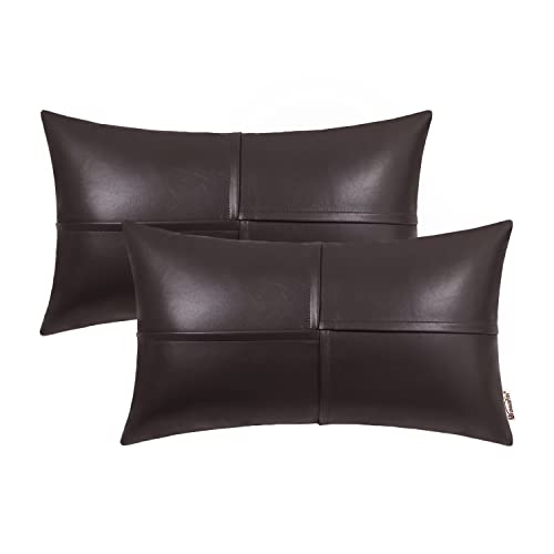 Brawarm Faux Leather Throw Pillow Covers 12 X 20 Inches, Brown Leather Lumbar Pillow Covers Pack Of 2, Hand Stitched Leather Decorative Throw Pillows For Couch Sofa Bed Living Room Home Garden #TOP8