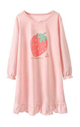 BANGSAUR Girls' Cotton Dress, Toddler Strawberry Long Sleeve Dresses, 3-12 Years