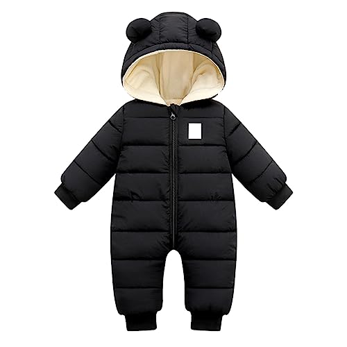 RNTOP Baby Boy Girl Snowsuit Newborn Winter Coat Infant Warm Cute Hooded Jumpsuit Romper Snow Suits (Black, 0-3 Months)