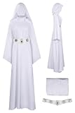 Rodwake Women Princess Cosplay Costume White Dress Hooded Long Robe Classic Deluxe Suit