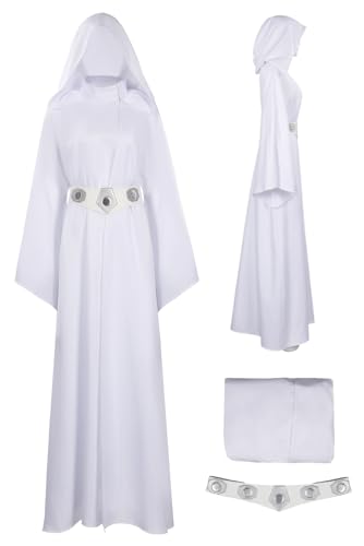 Rodwake Women Princess Cosplay Costume White Dress Hooded Long Robe Classic Deluxe Suit